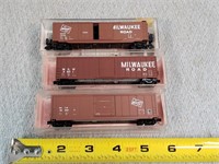 3- N Scale Milwaukee Rd. Boxcars