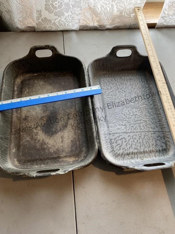 2 Grey Granite Ware Enamel Ware baking pans