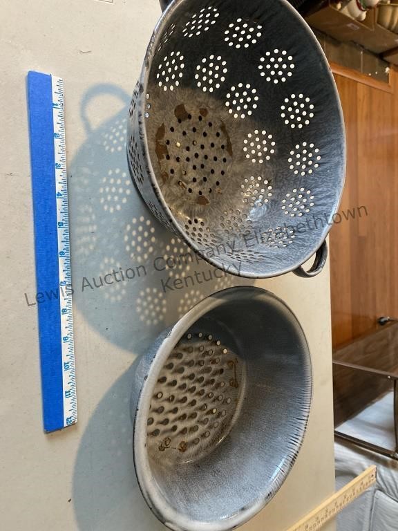 2 Grey Granite Ware Enamel Ware colanders