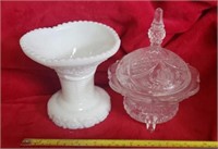 Milk Glass Candy or Nut Dish and Clear Glass
