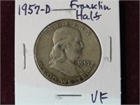 1957 D FRANKLIN HALF DOLLAR 90% VF