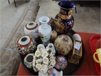 10 Assorted Vases, Floral, Cork Carving, Painted E
