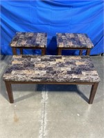 Faux marble and wood end tables and coffee table,