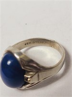 Dark Blue Opaque Stone on Sterling Silver Ring VTG