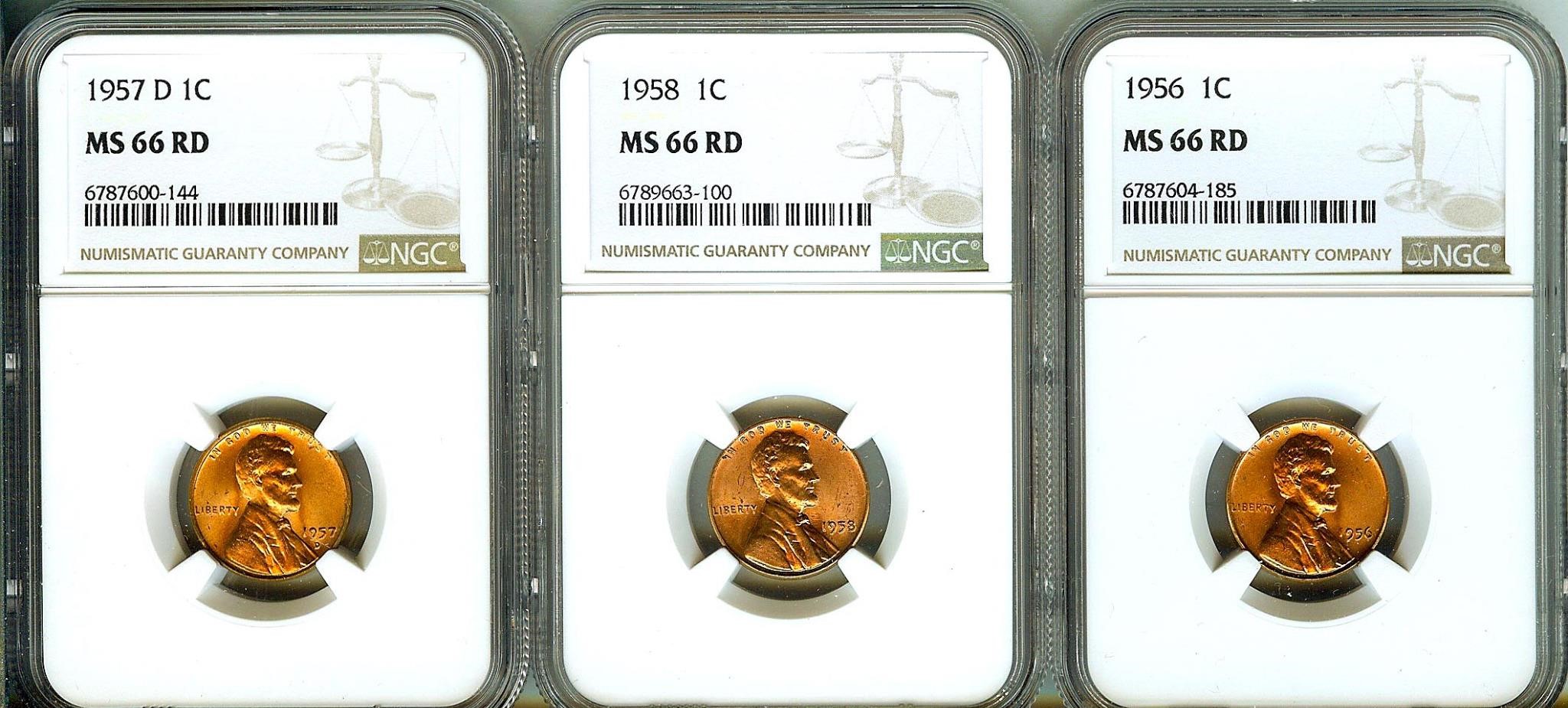 56 57D 58 Cent NGC MS66 RD LISTS $110