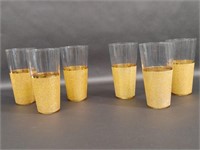 6 Gold Colored Glitter Band Drinking Glasses