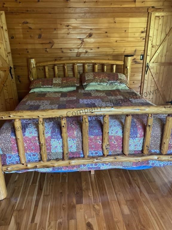 King size,  handmade by owner, wood bed. B didn’t