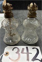 Matching Pair Clear Glass Oil Lamp