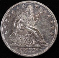 1853 SEATED LIBERTY HALF DOLLAR AU