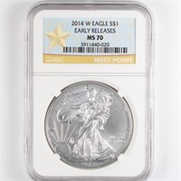 2014-W Burnished Silver Eagle NGC MS70