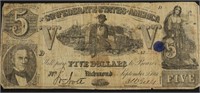 1861 5 DOLLAR CONFEDERATE NOTE VF  INK
