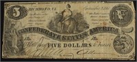 1861 5 DOLLAR CONFEDERATE NOTE VF