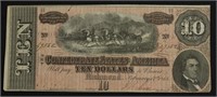 1864 10 DOLLAR CONFEDERATE NOTE VF