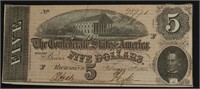 CHOICE BU 1864 5 DOLLAR CONFEDERATE NOTE