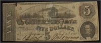 1863 5 DOLLAR CONFEDERATE NOTE VF