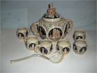 German Punch Set-Crock Bowl-Mugs-Lid & Ladle