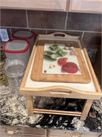 Lot of cutting boards, canisters and serving