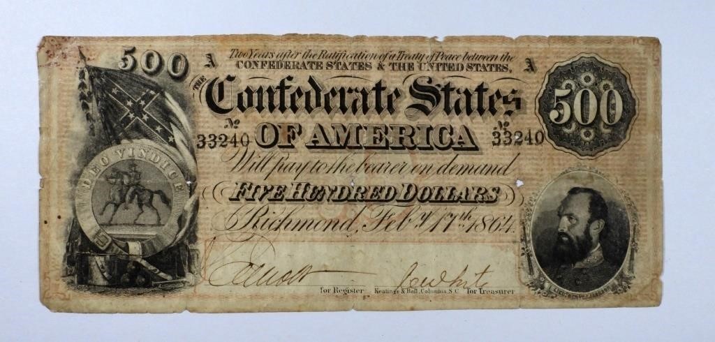 1864 $500 CONFEDERATE STATES of AMERICA