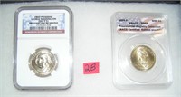 Pair of graded uncirculated Golden Dollar Preseden