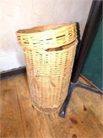 Wicker basket full of scrap wood pieces