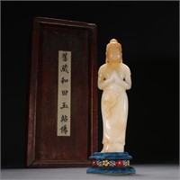 Old Tibetan Hotan Jade Avalokitesvara Statue