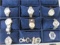 (9) ASSORTED WATCHES WITH DISPLAY CASE 13"T X 17"W