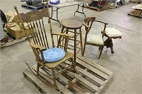 VINTAGE ROCKING CHAIR WITH STOOL AND CORNER CHAIR