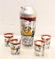 4 PC DRINK SET: MCM, HAZEL ATLAS GAY NINETIES