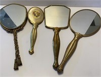 Vintage Golden Handheld Vanity Mirrors