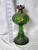 Vintage Hong Kong Large Green Glass Oil Lamp
