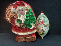 Santa Beaded Gift Box and Glass Ornament