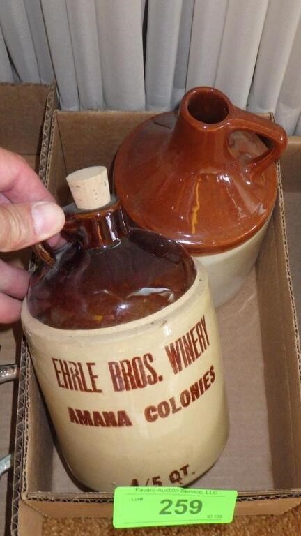 2 VINTAGE STONEWARE JUGS (1 EHRLE BROS. WINERY) 7"