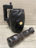 Hand Carved Wood Beer Stein Medevil Mug