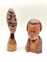 2 CARVED WOOD BUSTS