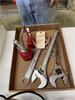 Crescent Wrench Lot and Oil Cans