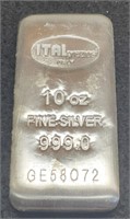 (10) Troy Oz. Silver Bar Sold By The Ounce By Ital