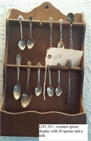 wooden spoon display w 10 spoons plus a fork