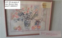 art - vase, flowers, fruit print signed Griggs