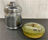 Pounded Aluminum Humidor and Enameled Dish