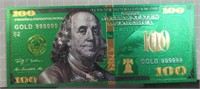 24k gold-plated green $100. Banknote