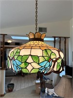 70s Stained Glass Hanging Shade with Grape and Blu