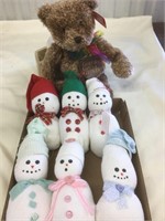 Handmade snowmen and bear