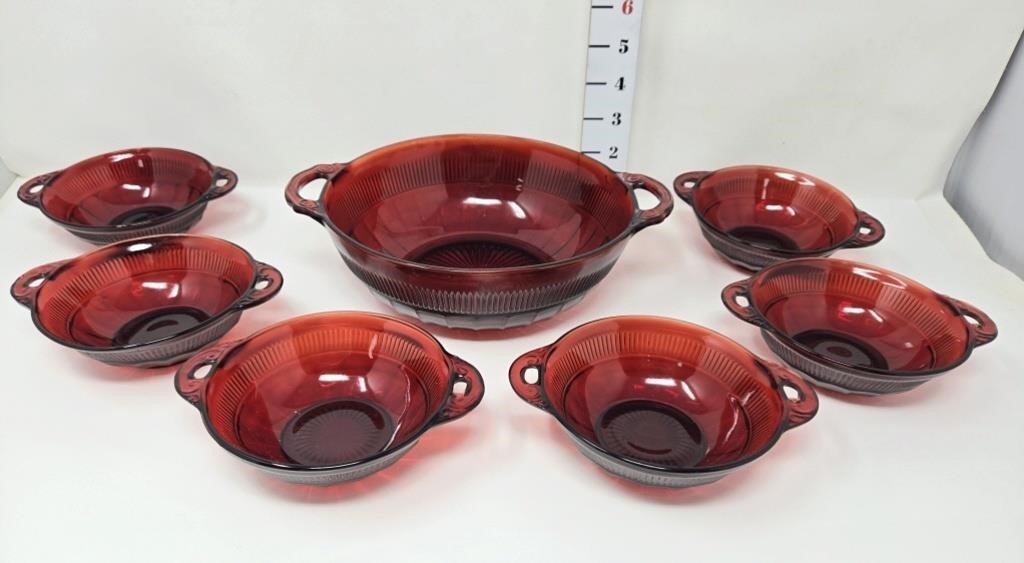 Cranberry Glass Berry Set