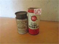 Tire repair kit and gold enamel containers