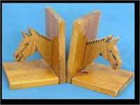 PAIR OF WOOD HORSE HEAD BOOKENDS