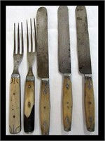 LOT OF 5 EARLY KNIVES & FORKS - NON MATCHING