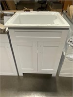 White Laundry Cabinet w/ White Sink and SS Faucet