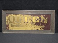 Framed Antique Brass "Queen" Insurance Sign