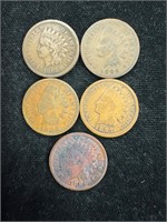 Lot of Five Indian Head Pennies