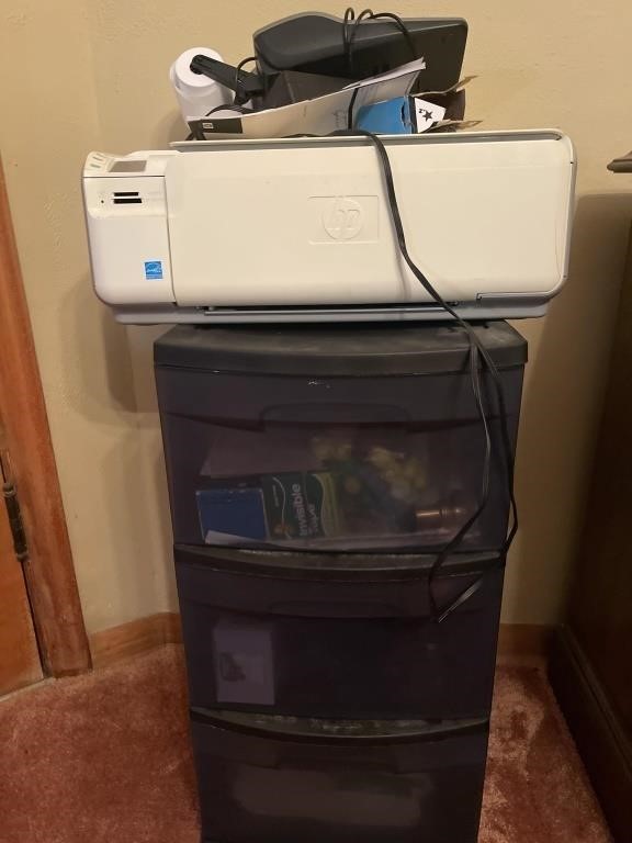 Printer and storage drawers and calculator